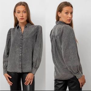 Rails Angelica Shirt Black Acid Wash Long Sleeve Button Down Blouse